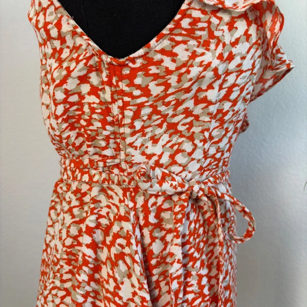 Free People French Quarter mini wrap dress, Small Orange White Animal Print boho